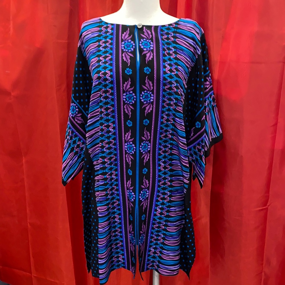 Bob Mackie Wearable Art Silk Long-Sleeve Tunic